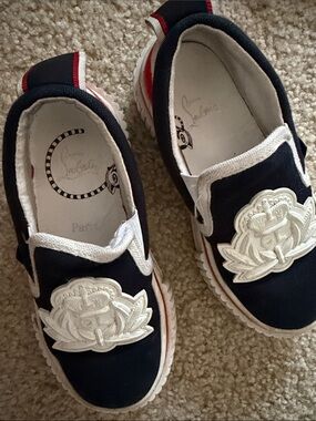 Kids Slip-On Sneakers with White Crest Patch - Navy